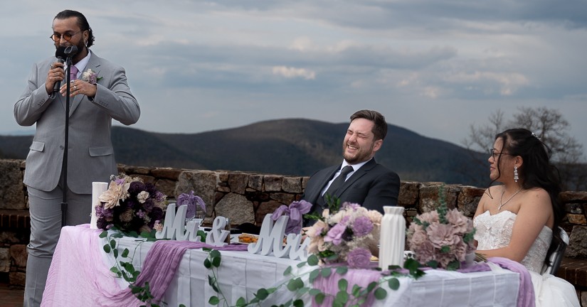 Danny Moon speaking at a wedding event